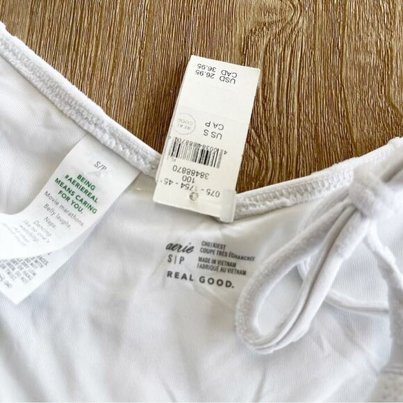 Aerie Terry Low Rise Tie Cheekiest Bikini Bottom in Floral White Size Small NWT - Picture 3 of 7